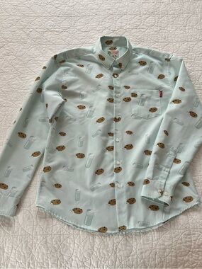RSVLTS Light Blue Cookies & Milk Print Button-Down Shirt Novelty Fun Playful